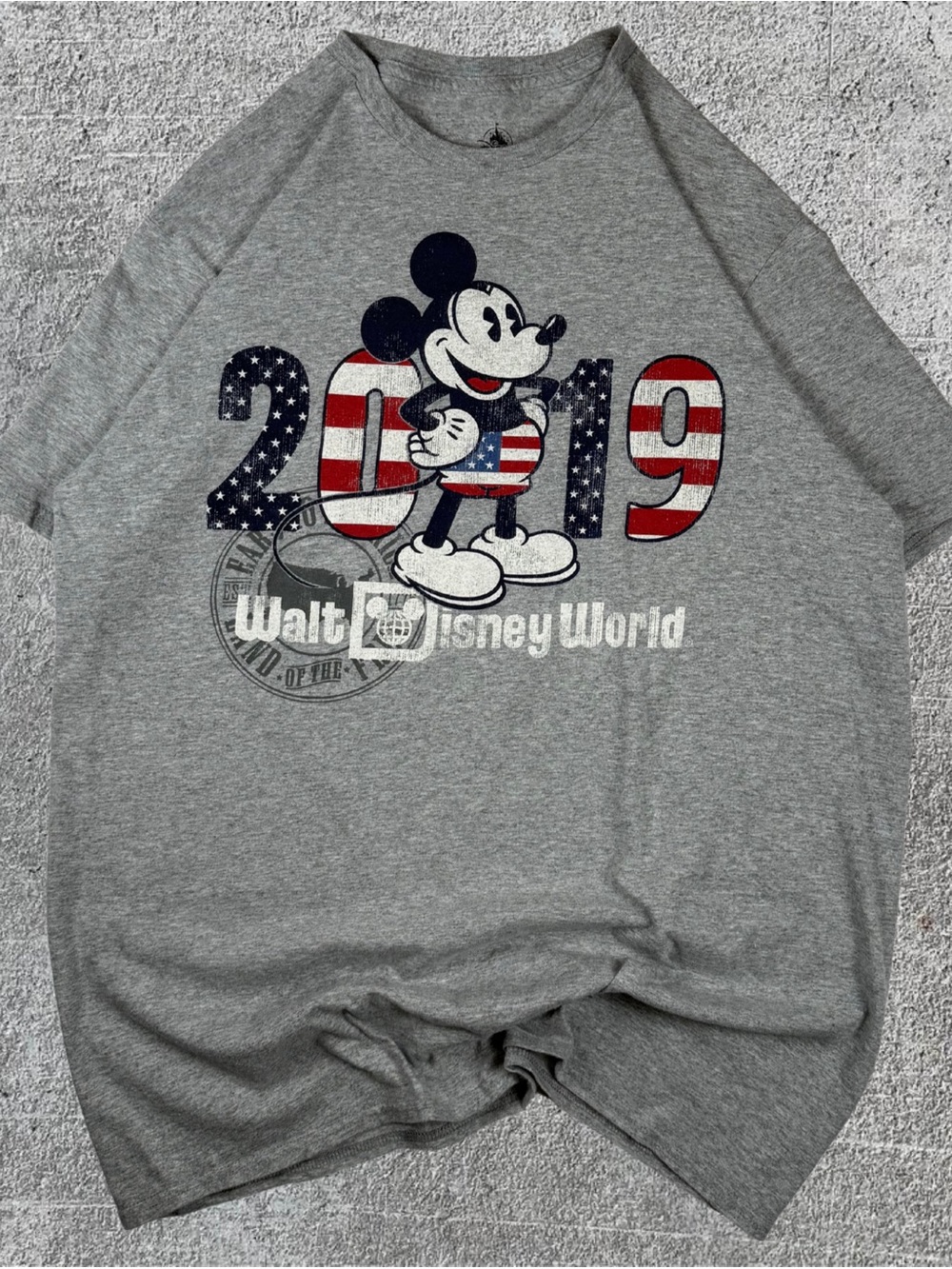 Walt Disney World 2019 Mickey Mouse USA Graphic Grey T-Shirt Size Large
